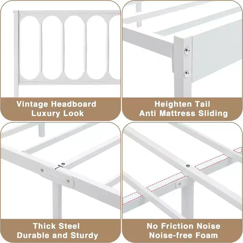 14 Inch Queen Bed Frame - 30 Minutes Assembly Metal Platform Bed Frame with Headboard, No Box Spring Needed - Modern Design, Non-Slip