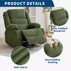 360 Swivel Rocker Recliner Chair for Adults, Rocking Manual Glider Sofa with 3 Positions, 2 Cup Holders, 4 Pockets for Nursery, Living Room, Bedroom
