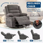 360 Swivel Rocker Recliner Chair for Adults, Rocking Manual Glider Sofa with 3 Positions, 2 Cup Holders, 4 Pockets for Nursery, Living Room, Bedroom