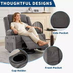 360 Swivel Rocker Recliner Chair for Adults, Rocking Manual Glider Sofa with 3 Positions, 2 Cup Holders, 4 Pockets for Nursery, Living Room, Bedroom