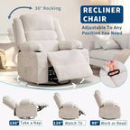 360 Swivel Rocker Recliner Chair for Adults, Rocking Manual Glider Sofa with 3 Positions, 2 Cup Holders, 4 Pockets for Nursery, Living Room, Bedroom