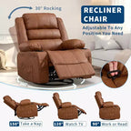 360 Swivel Rocker Recliner Chair for Adults, Rocking Manual Glider Sofa with 3 Positions, 2 Cup Holders, 4 Pockets for Nursery, Living Room, Bedroom