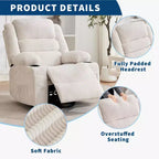 360 Swivel Rocker Recliner Chair for Adults, Rocking Manual Glider Sofa with 3 Positions, 2 Cup Holders, 4 Pockets for Nursery, Living Room, Bedroom