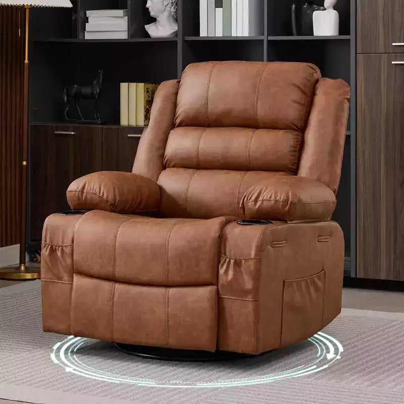 360 Swivel Rocker Recliner Chair for Adults, Rocking Manual Glider Sofa with 3 Positions, 2 Cup Holders, 4 Pockets for Nursery, Living Room, Bedroom