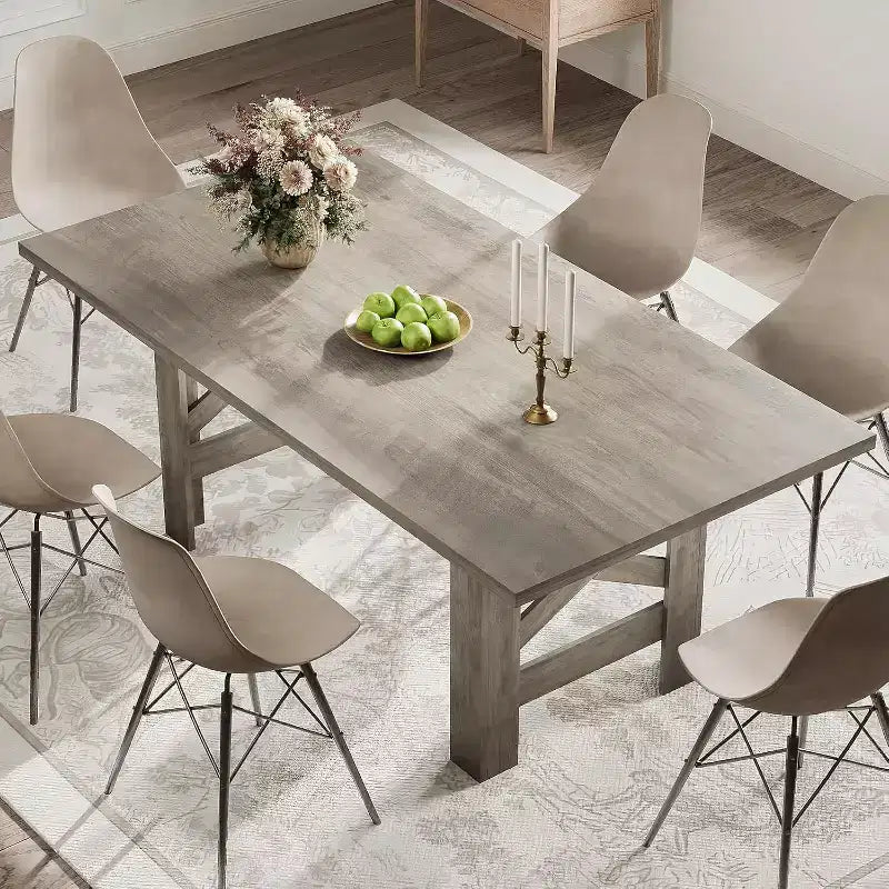 71 Grande Tavolo da Pranzo per 6-8, Tavolo da Cucina in Legno Stile Fattoria con Robuste Gambe Triangolari, Piano Spesso Rettangolare, Base Resistente per Sala da Pranzo