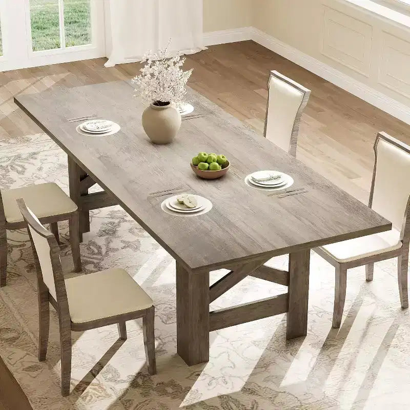 71 Grande Tavolo da Pranzo per 6-8, Tavolo da Cucina in Legno Stile Fattoria con Robuste Gambe Triangolari, Piano Spesso Rettangolare, Base Resistente per Sala da Pranzo
