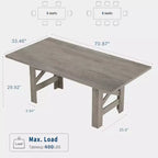 71 Grande Tavolo da Pranzo per 6-8, Tavolo da Cucina in Legno Stile Fattoria con Robuste Gambe Triangolari, Piano Spesso Rettangolare, Base Resistente per Sala da Pranzo