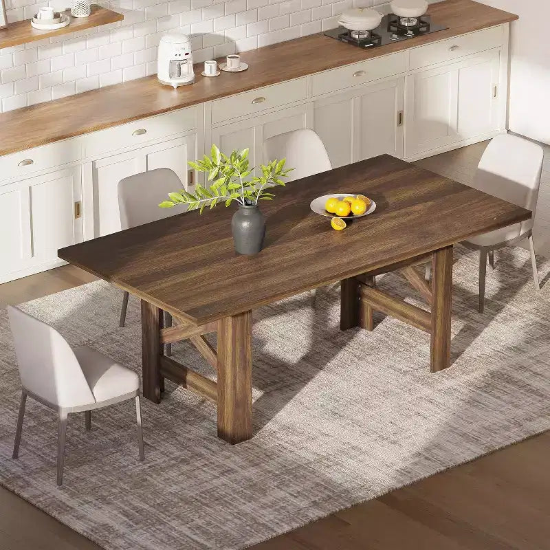 71 Grande Tavolo da Pranzo per 6-8, Tavolo da Cucina in Legno Stile Fattoria con Robuste Gambe Triangolari, Piano Spesso Rettangolare, Base Resistente per Sala da Pranzo