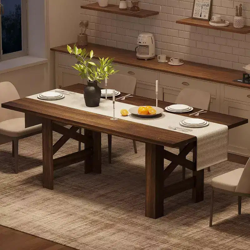 71 Grande Tavolo da Pranzo per 6-8, Tavolo da Cucina in Legno Stile Fattoria con Robuste Gambe Triangolari, Piano Spesso Rettangolare, Base Resistente per Sala da Pranzo