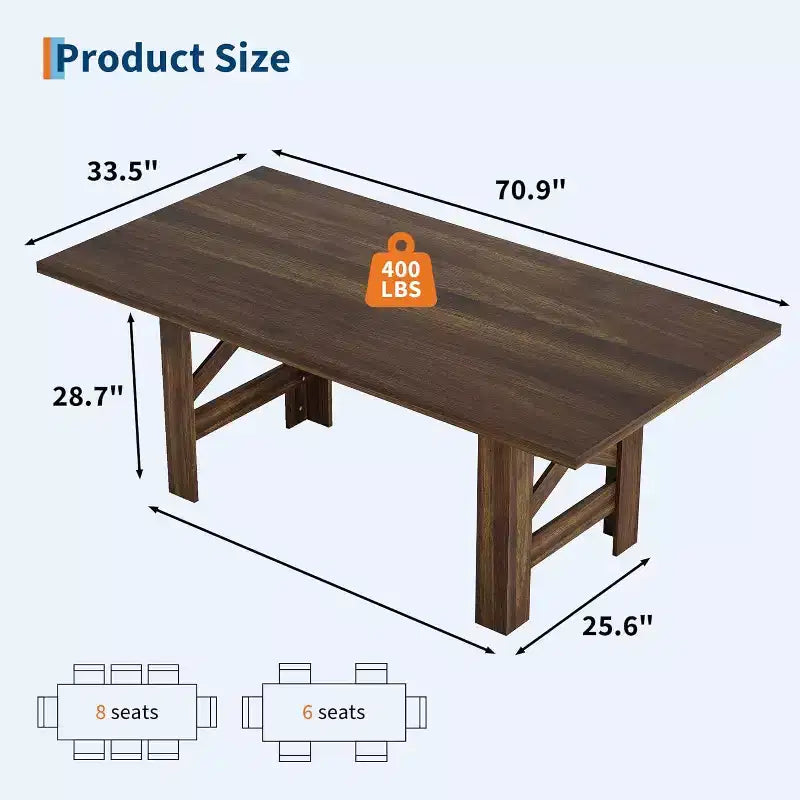 71 Grande Tavolo da Pranzo per 6-8, Tavolo da Cucina in Legno Stile Fattoria con Robuste Gambe Triangolari, Piano Spesso Rettangolare, Base Resistente per Sala da Pranzo