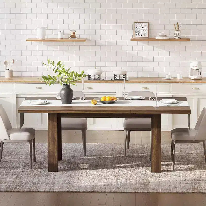 71 Grande Tavolo da Pranzo per 6-8, Tavolo da Cucina in Legno Stile Fattoria con Robuste Gambe Triangolari, Piano Spesso Rettangolare, Base Resistente per Sala da Pranzo