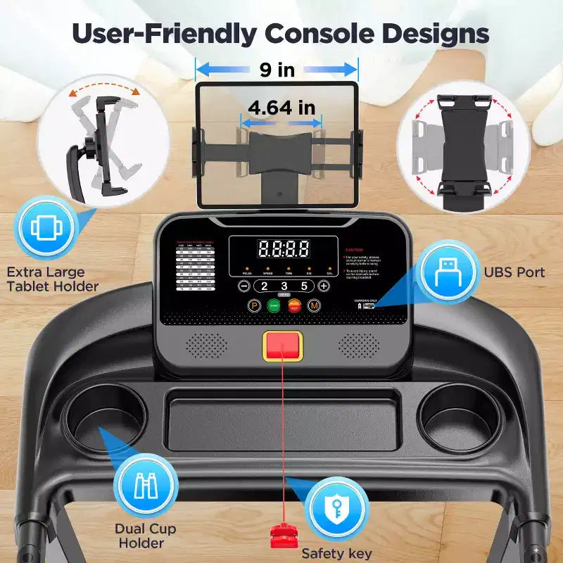 Tapis roulant pieghevole da 2,75HP con capacità di 136 kg, 3 livelli di inclinazione, velocità massima di 12 km/h, tapis roulant portatile per casa, 64+6+1 programmi, APP intelligente, altoparlanti stereo HiFi Bluetooth
