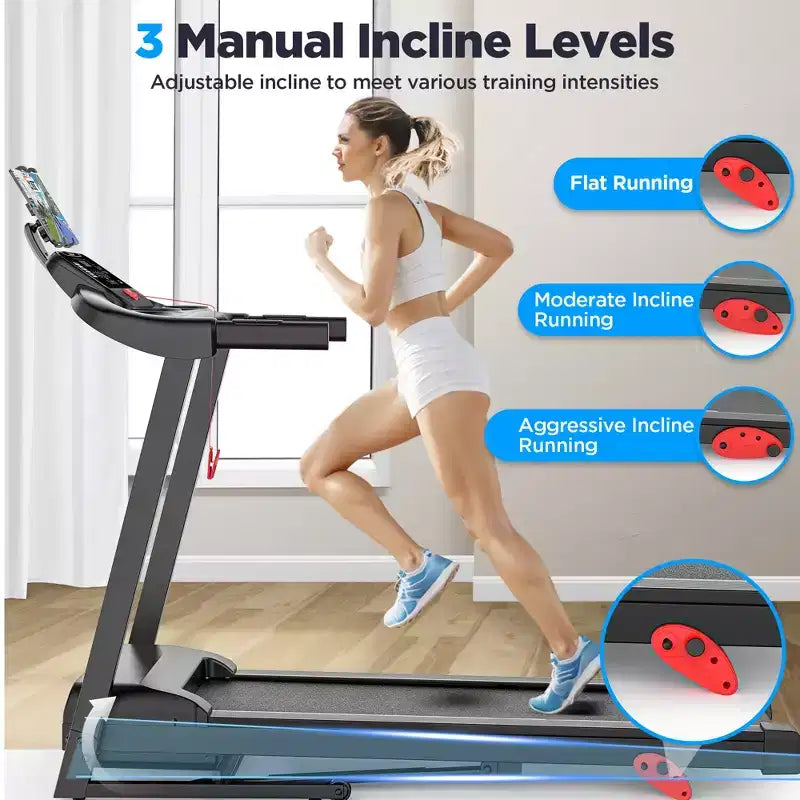 Tapis roulant pieghevole da 2,75HP con capacità di 136 kg, 3 livelli di inclinazione, velocità massima di 12 km/h, tapis roulant portatile per casa, 64+6+1 programmi, APP intelligente, altoparlanti stereo HiFi Bluetooth