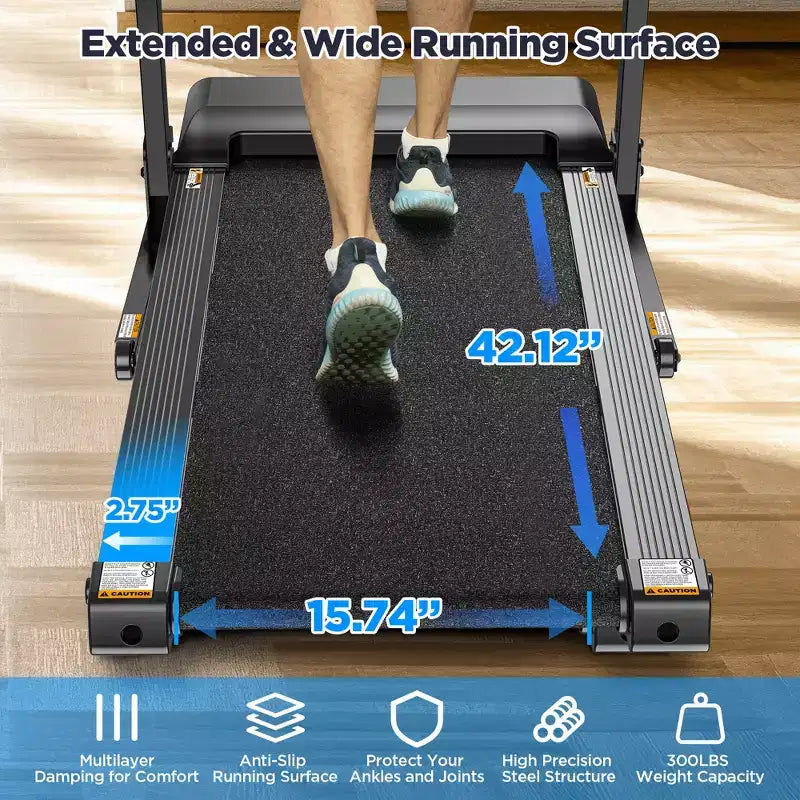 Tapis roulant pieghevole da 2,75HP con capacità di 136 kg, 3 livelli di inclinazione, velocità massima di 12 km/h, tapis roulant portatile per casa, 64+6+1 programmi, APP intelligente, altoparlanti stereo HiFi Bluetooth
