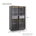Vetrinetta a Colonna con Ante in Vetro da 154 cm, Libreria con 2 Cassetti Contenitore, Dispensa con Illuminazione a LED e Ripiani Regolabili, per Corridoi e Cucine