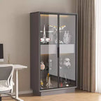 Vetrinetta a Colonna con Ante in Vetro da 154 cm, Libreria con 2 Cassetti Contenitore, Dispensa con Illuminazione a LED e Ripiani Regolabili, per Corridoi e Cucine