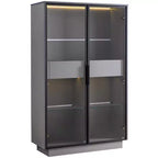 Vetrinetta a Colonna con Ante in Vetro da 154 cm, Libreria con 2 Cassetti Contenitore, Dispensa con Illuminazione a LED e Ripiani Regolabili, per Corridoi e Cucine