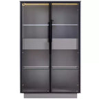 Vetrinetta a Colonna con Ante in Vetro da 154 cm, Libreria con 2 Cassetti Contenitore, Dispensa con Illuminazione a LED e Ripiani Regolabili, per Corridoi e Cucine
