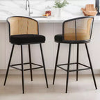 Bekrvio Set di 2/3/4 Sgabelli da Bar con Schienale in Rattan, Seduta Imbottita, Struttura in Metallo e Poggiapiedi, Sedie da Bar Moderne per Isola Cucina, Pub Domestico