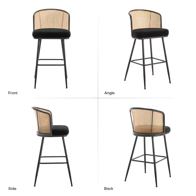 Bekrvio Set di 2/3/4 Sgabelli da Bar con Schienale in Rattan, Seduta Imbottita, Struttura in Metallo e Poggiapiedi, Sedie da Bar Moderne per Isola Cucina, Pub Domestico