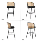 Bekrvio Set di 2/3/4 Sgabelli da Bar con Schienale in Rattan, Seduta Imbottita, Struttura in Metallo e Poggiapiedi, Sedie da Bar Moderne per Isola Cucina, Pub Domestico