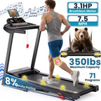 Treadmill 350LBS Capacity for Home, 3.1HP Folding Treadmill , Treadmill with 8% Incline, 7.5MPH, 71 Preset Programs, Shock Absorption