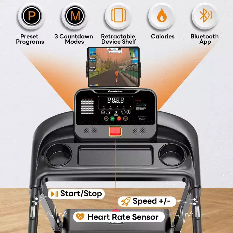 Tapis Roulant Capacità 158 kg per Casa, Tapis Roulant Pieghevole da 3,1 HP, Tapis Roulant con Inclinazione 8%, 12 km/h, 71 Programmi Preimpostati, Assorbimento degli Urti