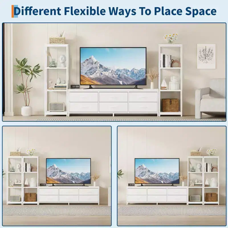 Mobile TV Acekool per TV da 75 pollici, mobile multimediale moderno con luci LED, prese di corrente, 6 cassetti e mensole, nero