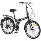 24 Folding City Bike Steel Frame 7 Speed Folding Bike, Bicycle, High-Tensile Steel Frame, V Brakes