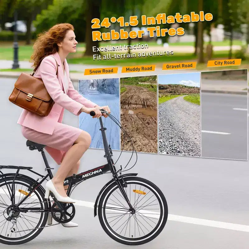 24 Folding City Bike Steel Frame 7 Speed Folding Bike, Bicycle, High-Tensile Steel Frame, V Brakes