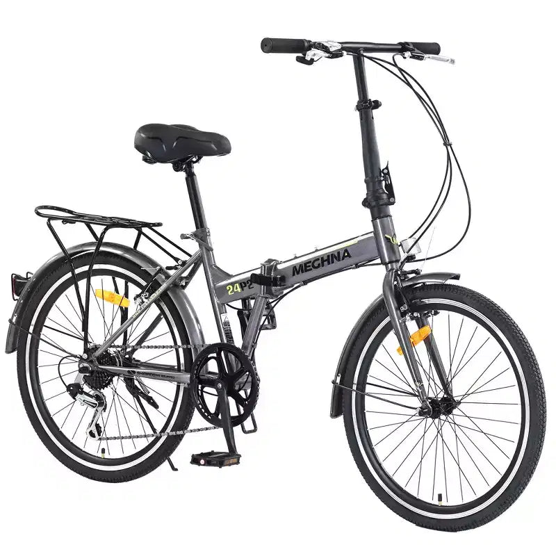 24 Folding City Bike Steel Frame 7 Speed Folding Bike, Bicycle, High-Tensile Steel Frame, V Brakes