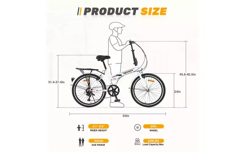 24 Folding City Bike Steel Frame 7 Speed Folding Bike, Bicycle, High-Tensile Steel Frame, V Brakes