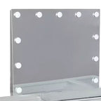 Set di toeletta Royal Hampton 3 pezzi con specchio a LED, ripiano in vetro, sgabello imbottito, bianco