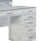 Set di toeletta Royal Hampton 3 pezzi con specchio a LED, ripiano in vetro, sgabello imbottito, bianco