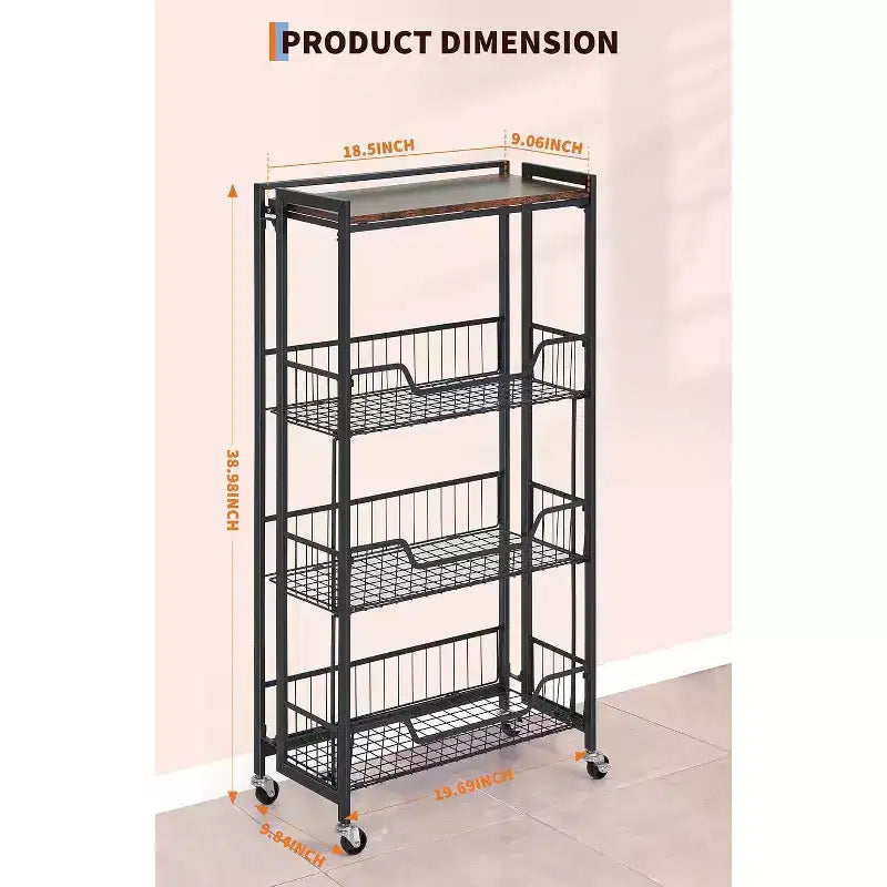 Utility Cart, Foldable Storage Cart, Easy to Set Up, Large Space for Storage for Office, Kitchen, Home Use
