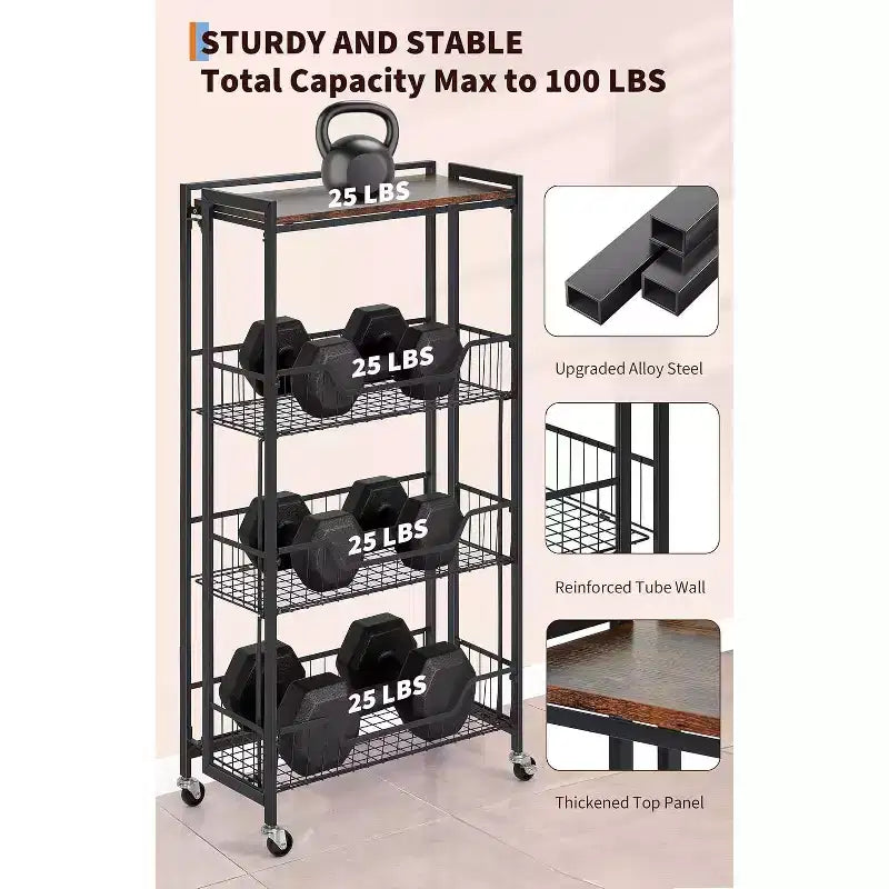 Utility Cart, Foldable Storage Cart, Easy to Set Up, Large Space for Storage for Office, Kitchen, Home Use