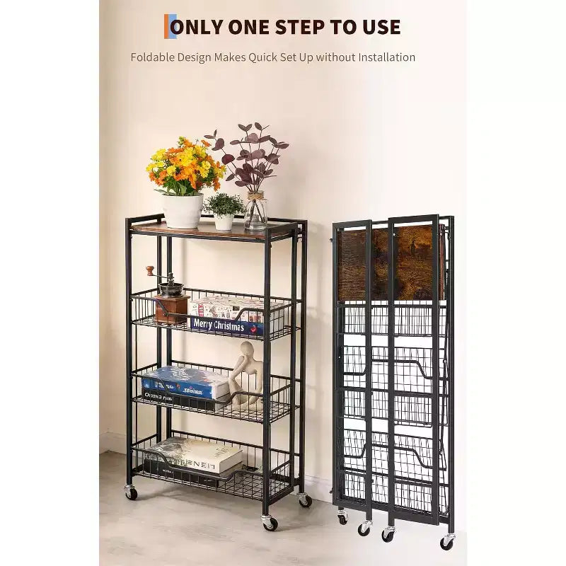 Utility Cart, Foldable Storage Cart, Easy to Set Up, Large Space for Storage for Office, Kitchen, Home Use