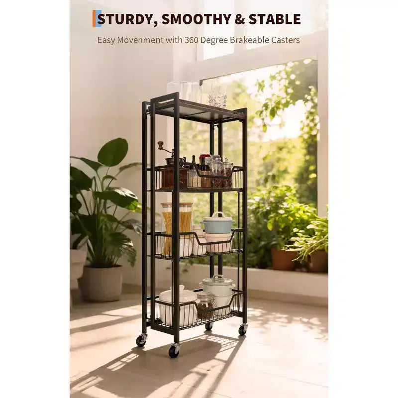 Utility Cart, Foldable Storage Cart, Easy to Set Up, Large Space for Storage for Office, Kitchen, Home Use