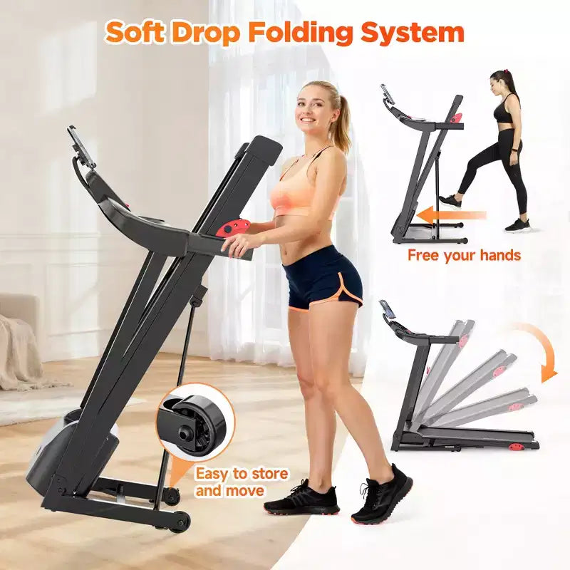 330lbs Folding Treadmill w/ 3.5HP Motor,64+7 Programs,Incline Treadmill for Home,7.5MPH,APP Control&Dual Speakers,Portable Walking Jogging Treadmill