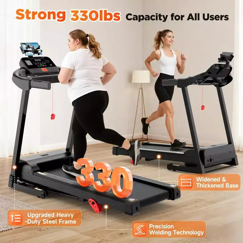 330lbs Folding Treadmill w/ 3.5HP Motor,64+7 Programs,Incline Treadmill for Home,7.5MPH,APP Control&Dual Speakers,Portable Walking Jogging Treadmill
