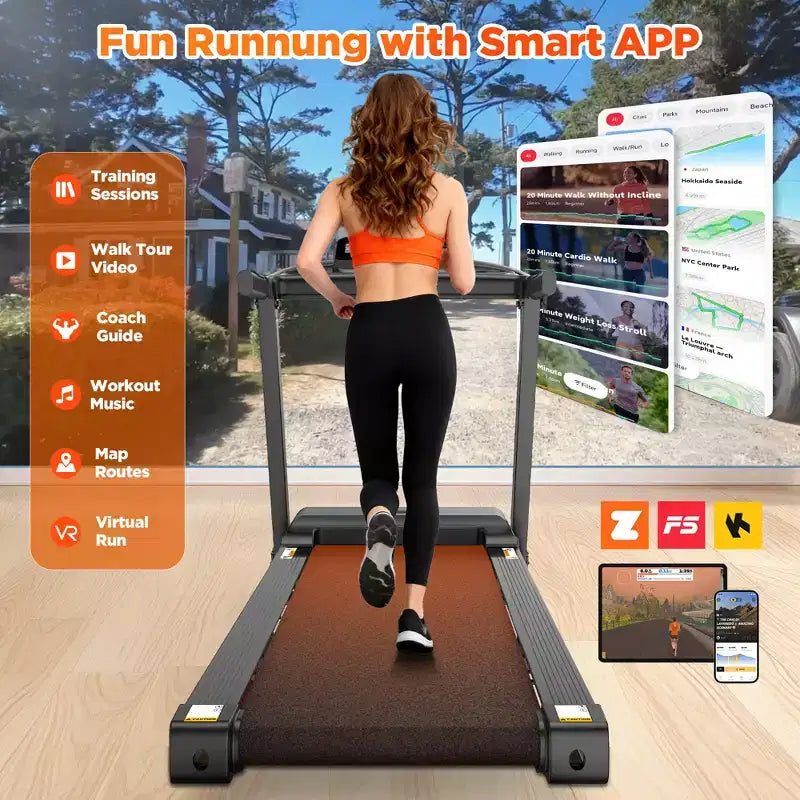 330lbs Folding Treadmill w/ 3.5HP Motor,64+7 Programs,Incline Treadmill for Home,7.5MPH,APP Control&Dual Speakers,Portable Walking Jogging Treadmill