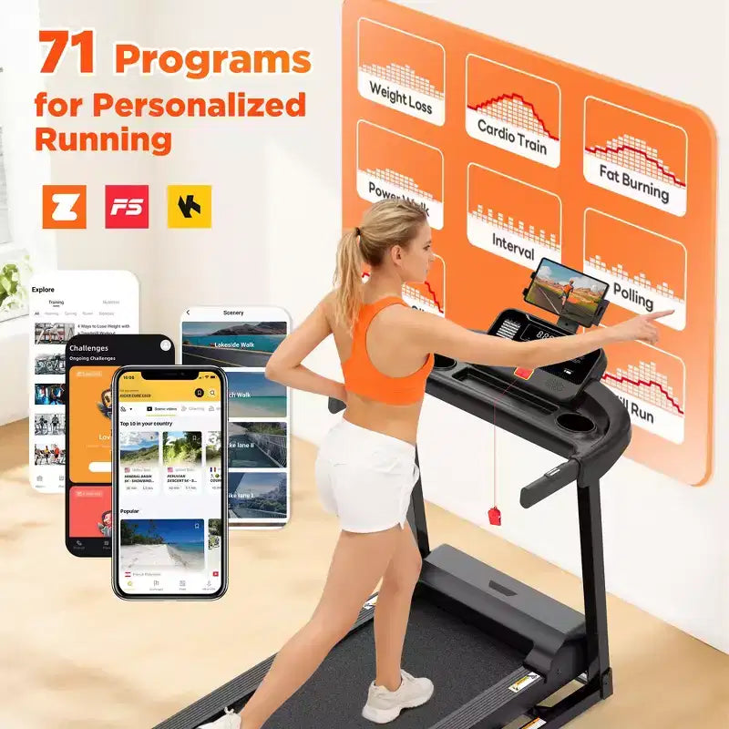 330lbs Folding Treadmill w/ 3.5HP Motor,64+7 Programs,Incline Treadmill for Home,7.5MPH,APP Control&Dual Speakers,Portable Walking Jogging Treadmill