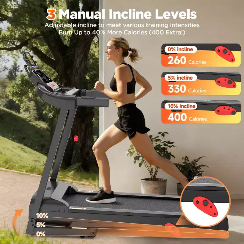 330lbs Folding Treadmill w/ 3.5HP Motor,64+7 Programs,Incline Treadmill for Home,7.5MPH,APP Control&Dual Speakers,Portable Walking Jogging Treadmill