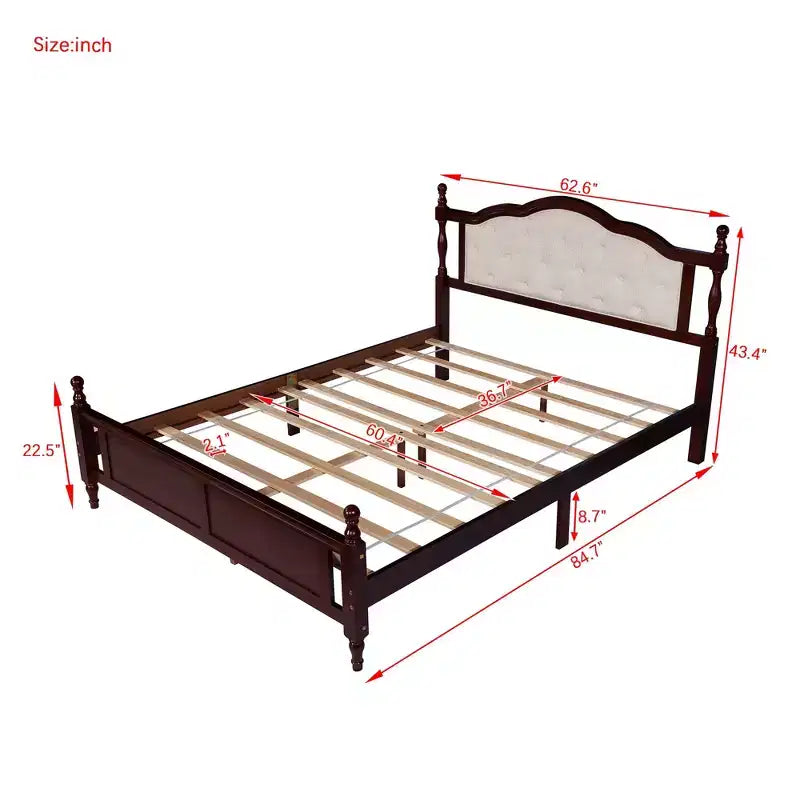 Luxystar Letto Matrimoniale Vintage con Piattaforma, Testiera Imbottita e Pediera a Pannelli