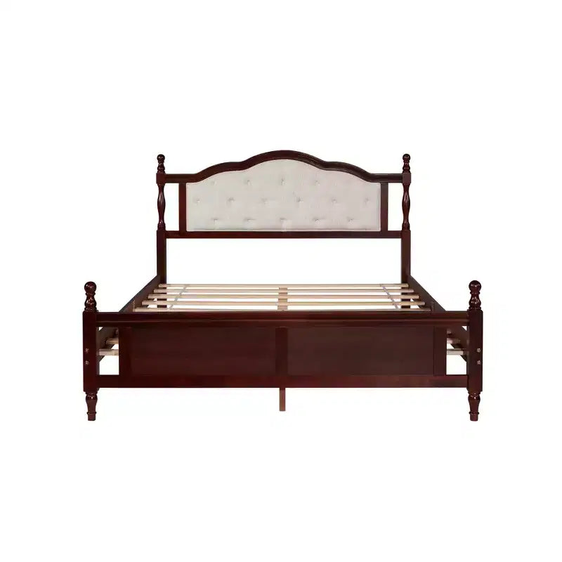 Luxystar Letto Matrimoniale Vintage con Piattaforma, Testiera Imbottita e Pediera a Pannelli
