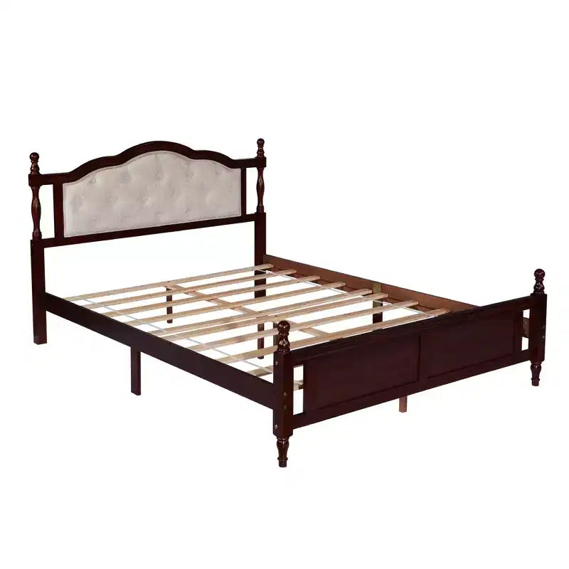 Luxystar Letto Matrimoniale Vintage con Piattaforma, Testiera Imbottita e Pediera a Pannelli