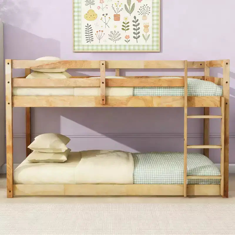 Luxystar Twin Size Floor Bunk Bed with Ladder and Strengthened Slats for Kids Room