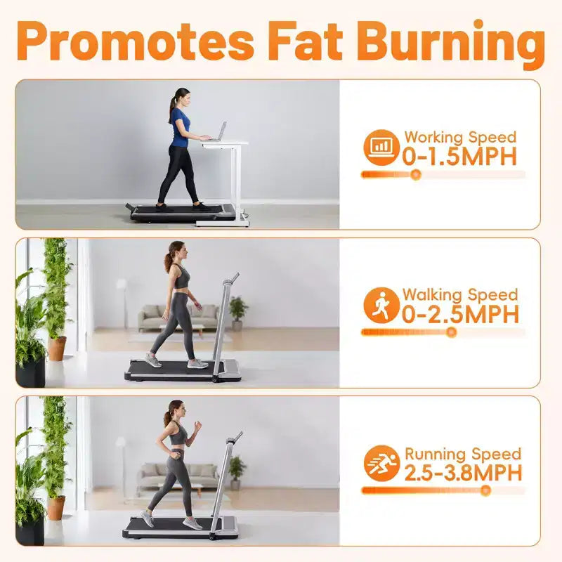 Tapis roulant senza braccia Okak con capacità di 90 kg, tapis roulant portatile 3-in-1, tapis roulant compatto per corridori di tutte le età