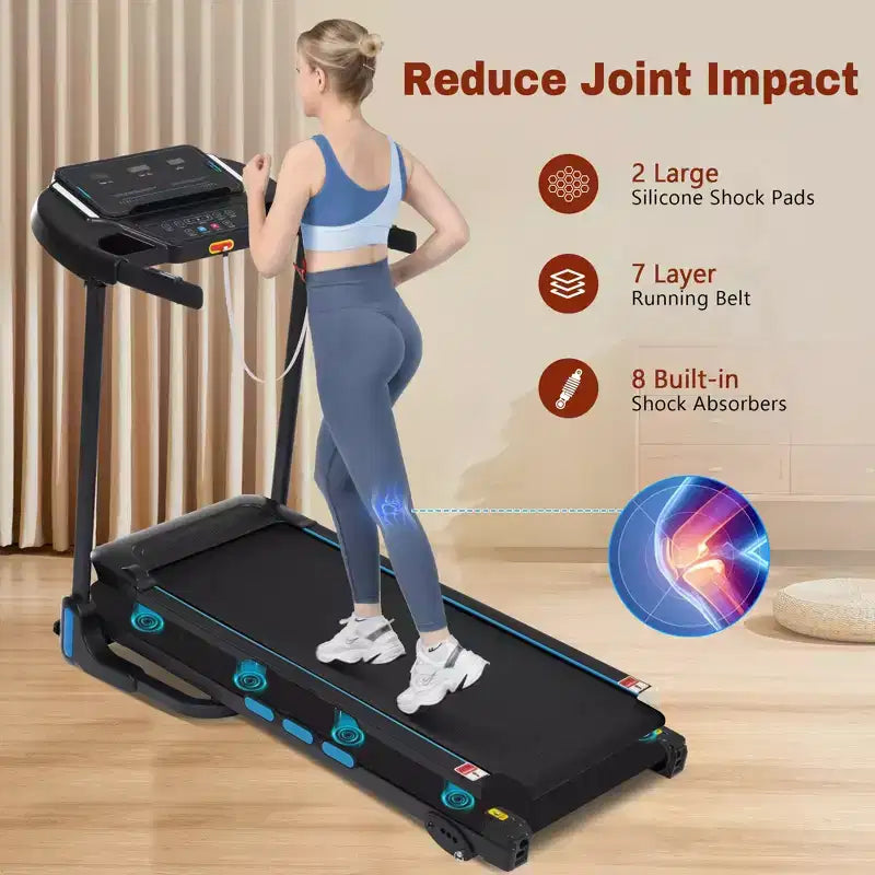 Tapis roulant Okak 3.5HP pieghevole automatico con inclinazione e sistema idraulico, tapis roulant per casa con sensori di frequenza cardiaca e altoparlante Bluetooth, nero