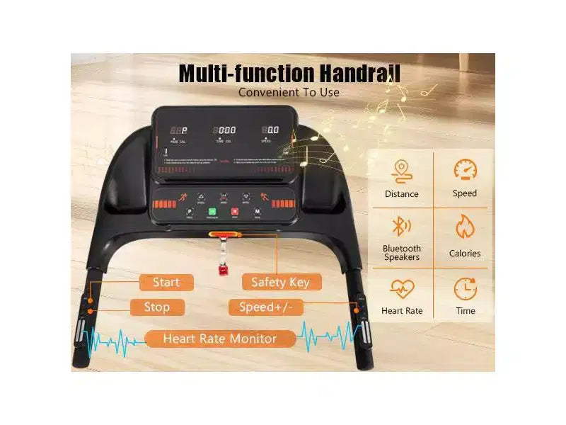Tapis roulant pieghevole Okak 2.5HP silenzioso con sensore di frequenza cardiaca, tapis roulant da camminata con 6 ammortizzatori, tapis roulant compatto con altoparlante Bluetooth, nero